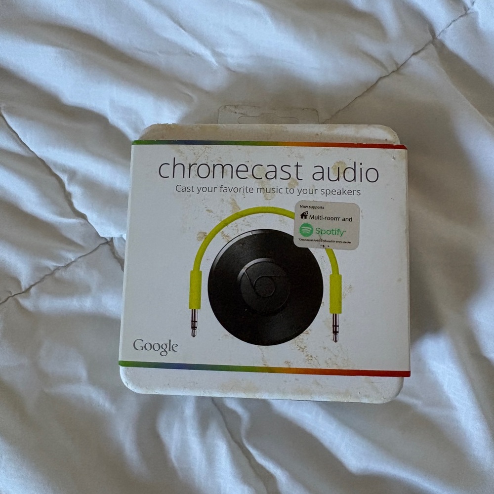 Google Chromecast Audio with Yellow Cable Graphic